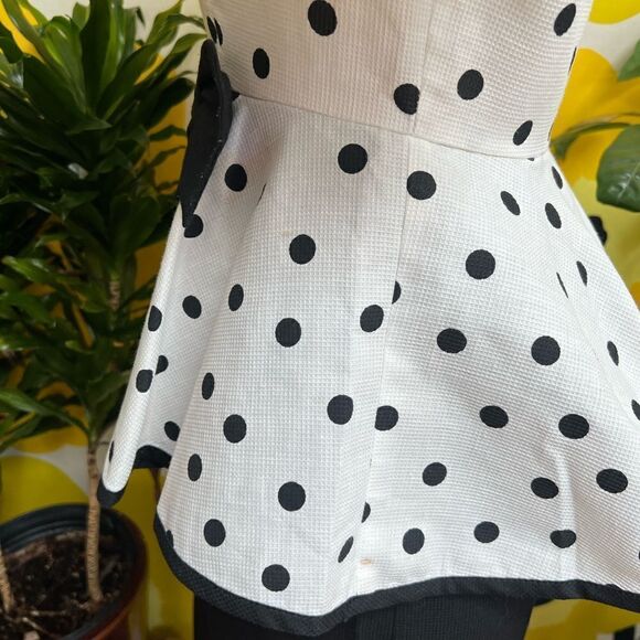 Killer Vintage 1980s White Pleated Tiered Peplum Polka Dot Bow Puff Sleeve Dress - Picture 5 of 11